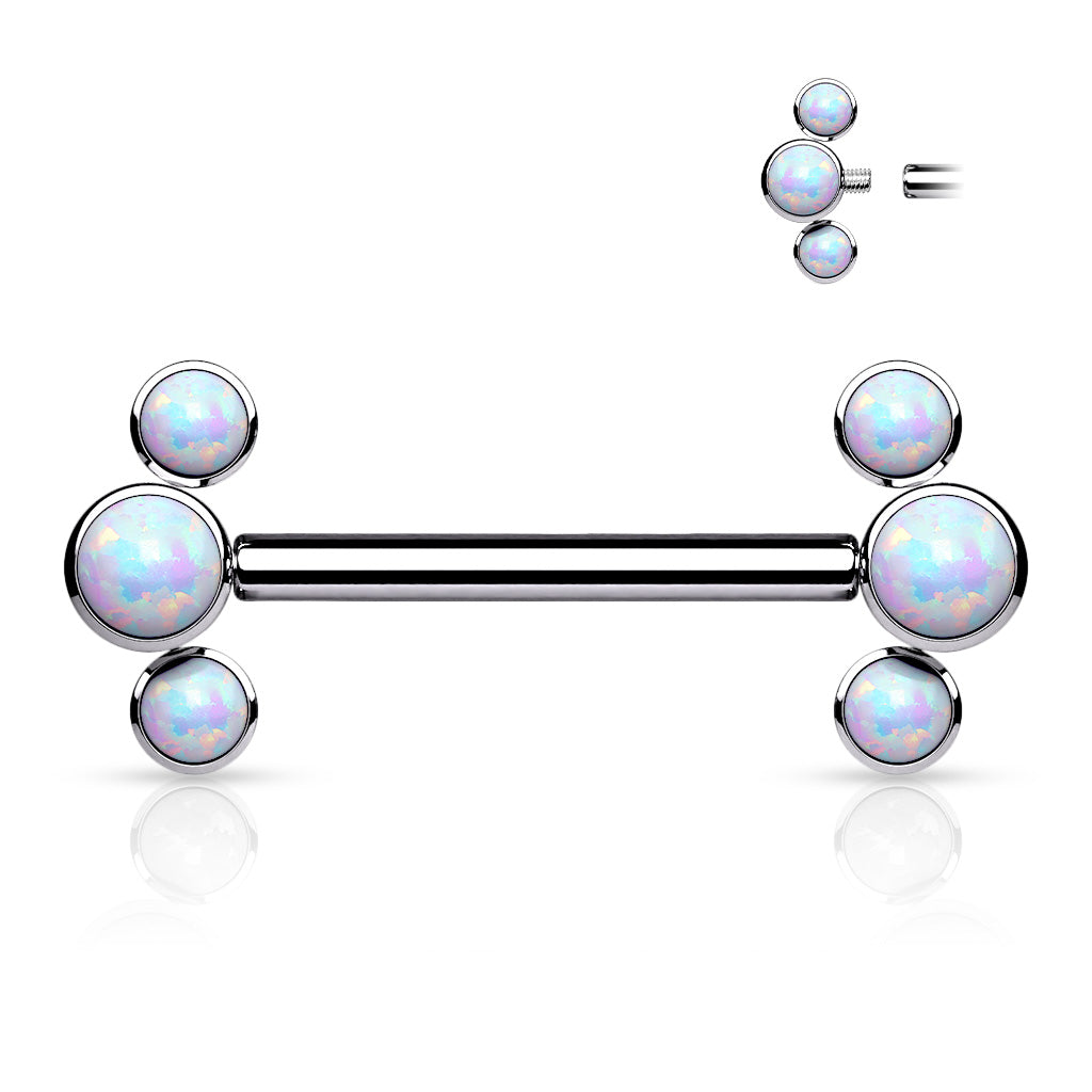 BodyCandy 14G Synthetic Opal ASTM F-136 Implant Grade Titanium Internally Threaded Bridge Barbell — main product shot