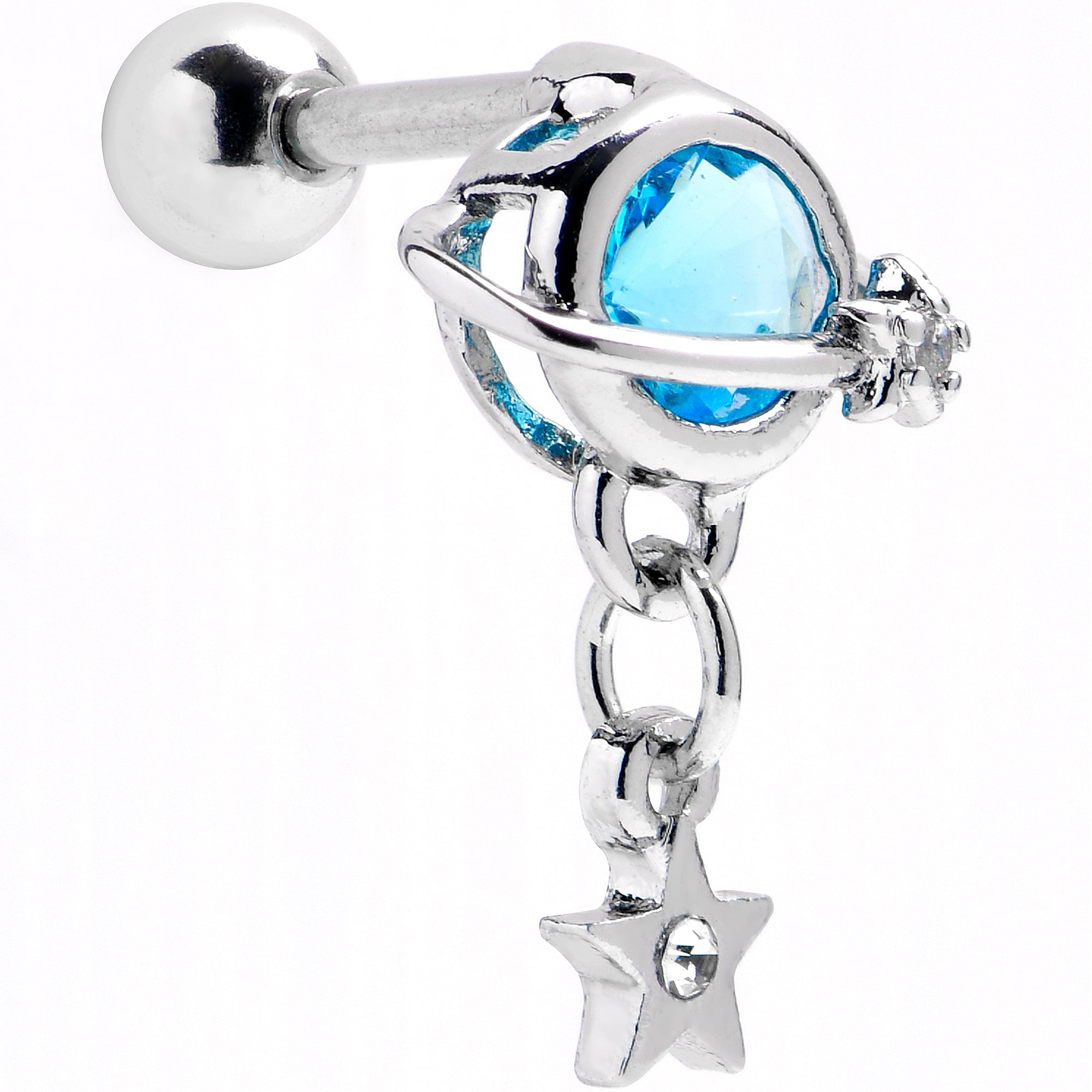 BodyCandy 16G 1/4 Blue CZ Gem Starry Saturn Dangle Cartilage Tragus Earring — main product shot