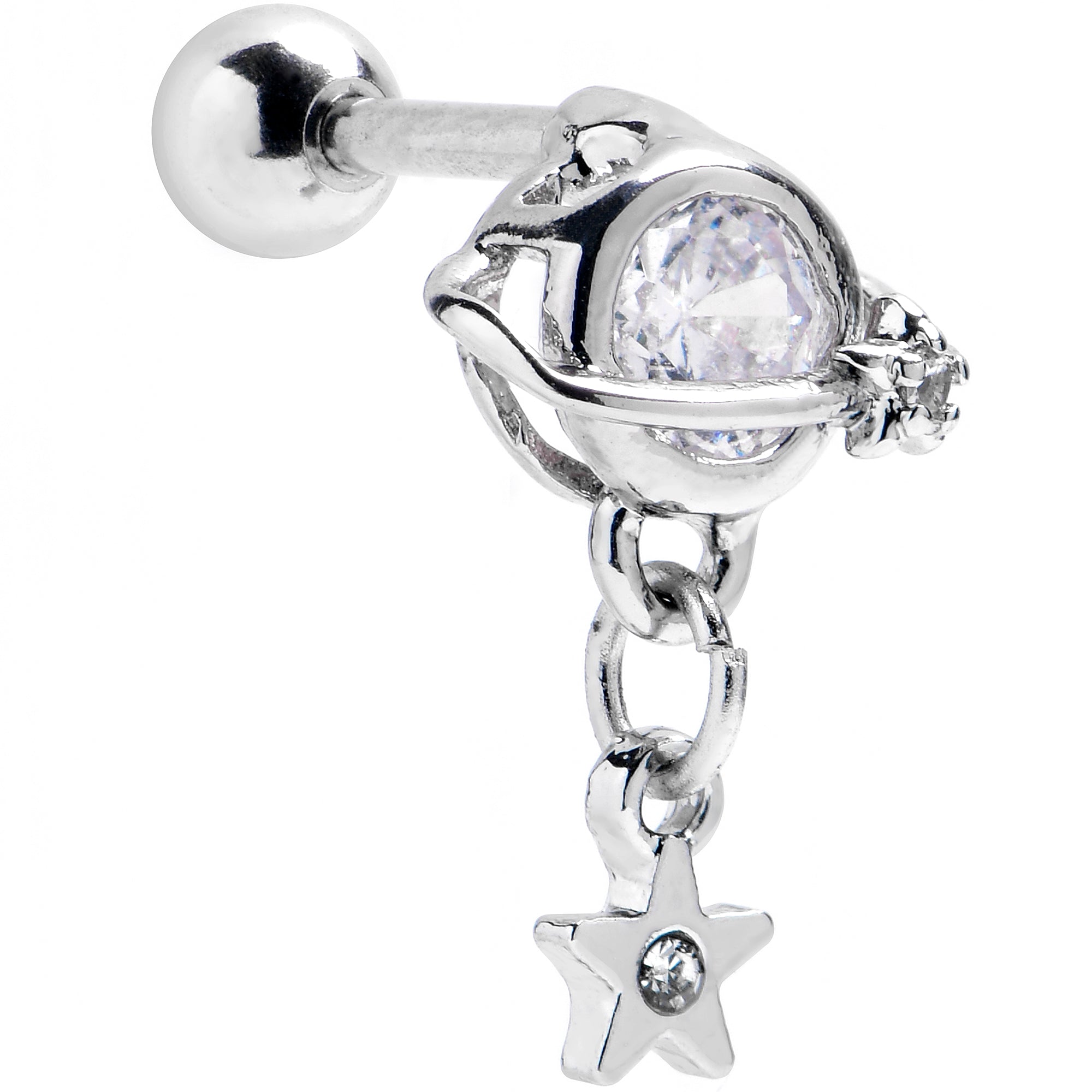 BodyCandy 16G 1/4 Clear CZ Gem Starry Saturn Dangle Cartilage Tragus Earring — main product shot