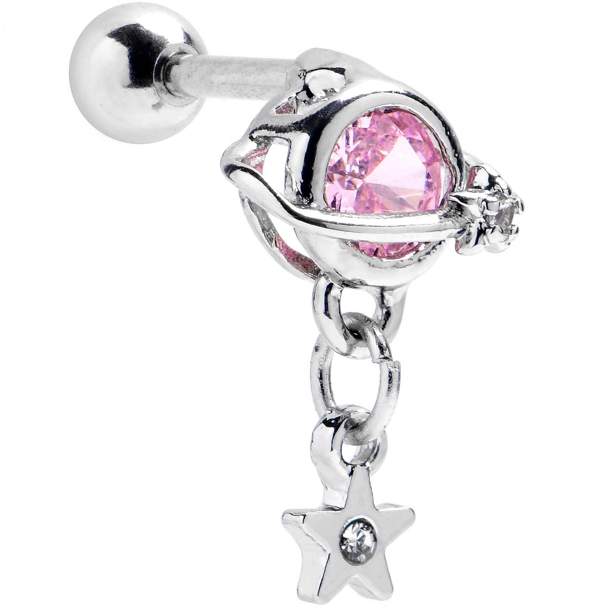 BodyCandy 16G 1/4 Pink CZ Gem Starry Saturn Dangle Cartilage Tragus Earring — main product shot