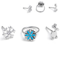 BodyCandy 20G 1/4 Clear Gem Holiday Snowflakes Blue Nose Bone Hoop Set of 3 — main product shot