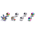 BodyCandy 16G 1/4 Rainbow Pot Leaf Mushroom Cartilage Earring Curation Set of 4 — main product shot
