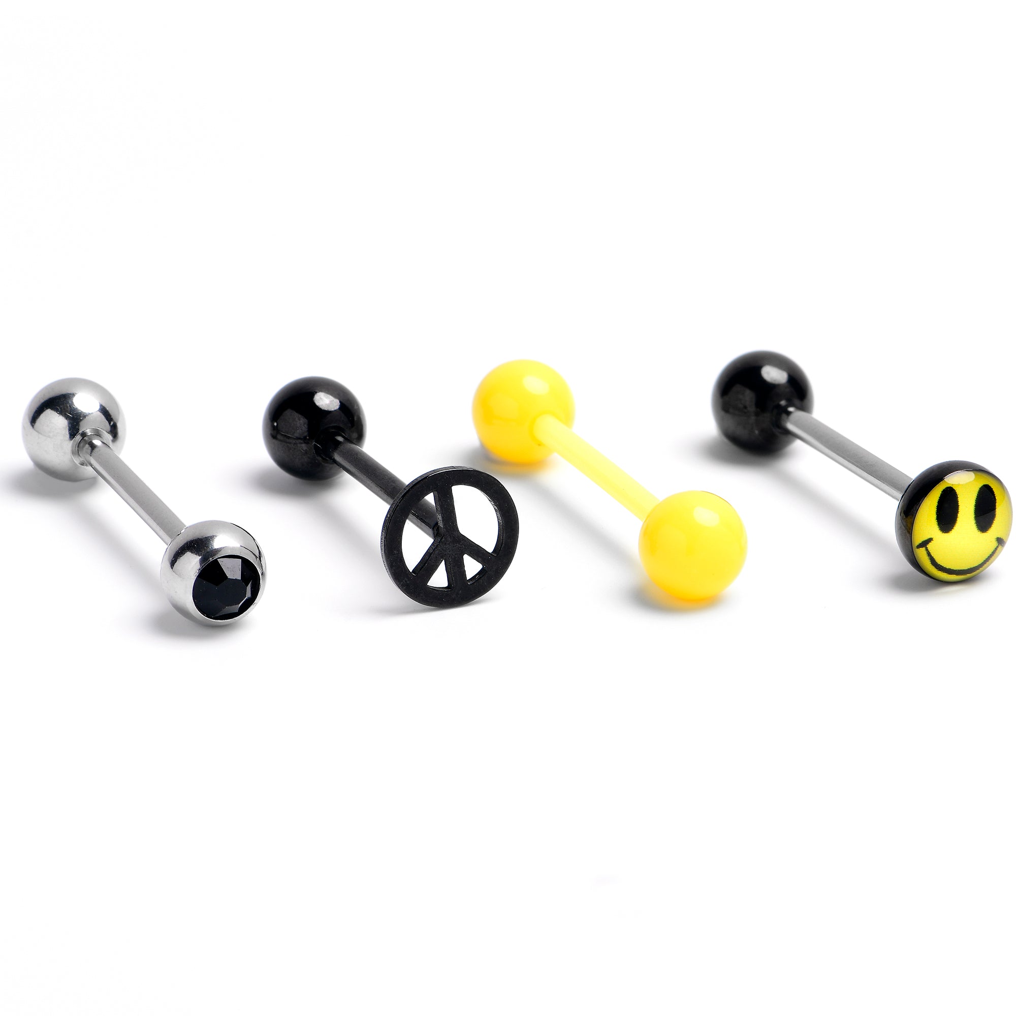 BodyCandy Black Gem Yellow Peace Sign Barbell Tongue Ring Set of 4 — main product shot