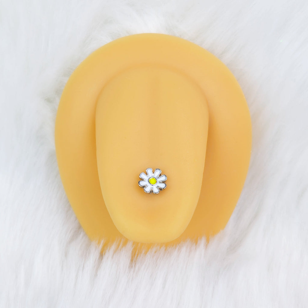 BodyCandy Clear Gem Gold Tone Daisy Bee Barbell Tongue Ring Set of 4 — detail close-up