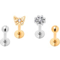 BodyCandy 16G 5/16 Clear Gem Gold Tone Flower Butterfly Labret Set of 4 — main product shot