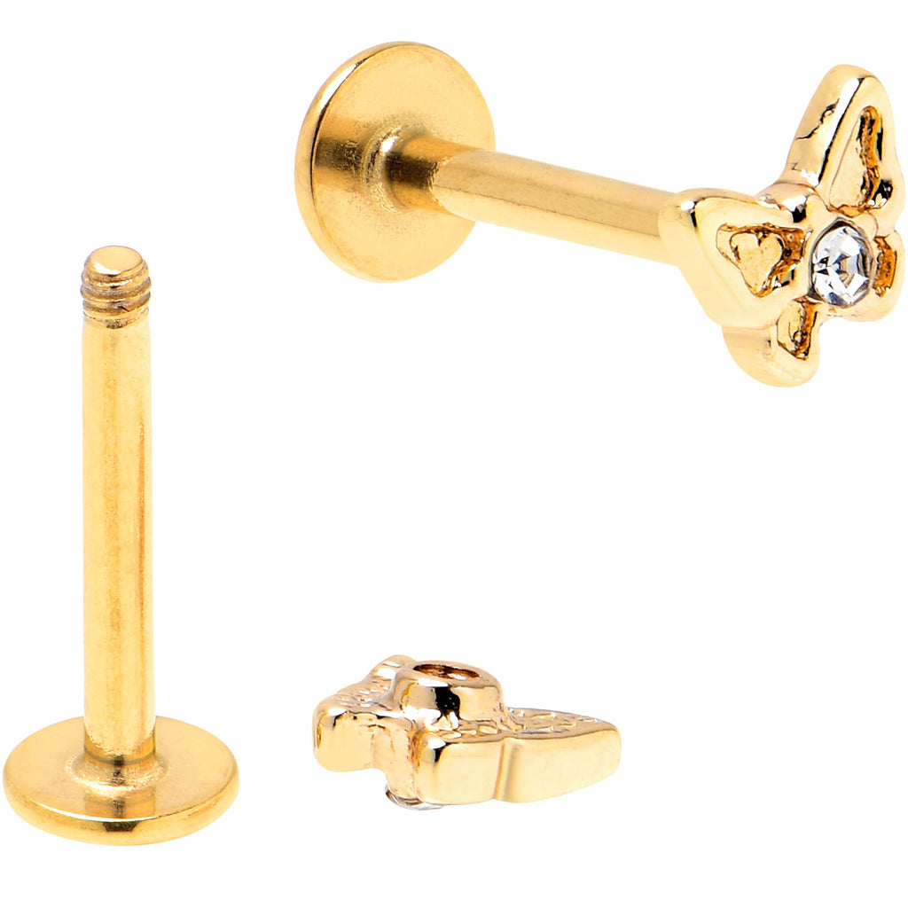 BodyCandy 16G 5/16 Clear Gem Gold Tone Flower Butterfly Labret Set of 4 — lifestyle context