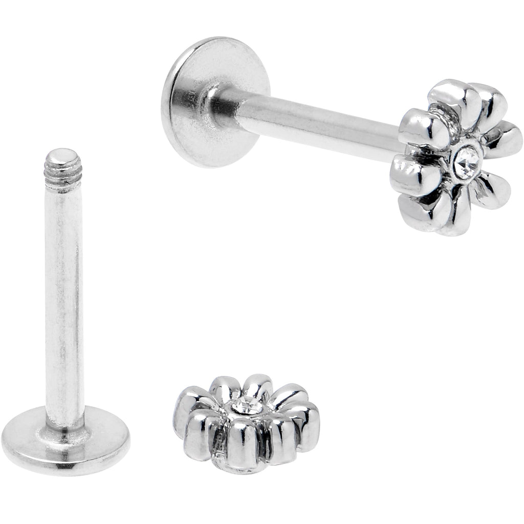 BodyCandy 16G 5/16 Clear Gem Gold Tone Flower Butterfly Labret Set of 4 — side view