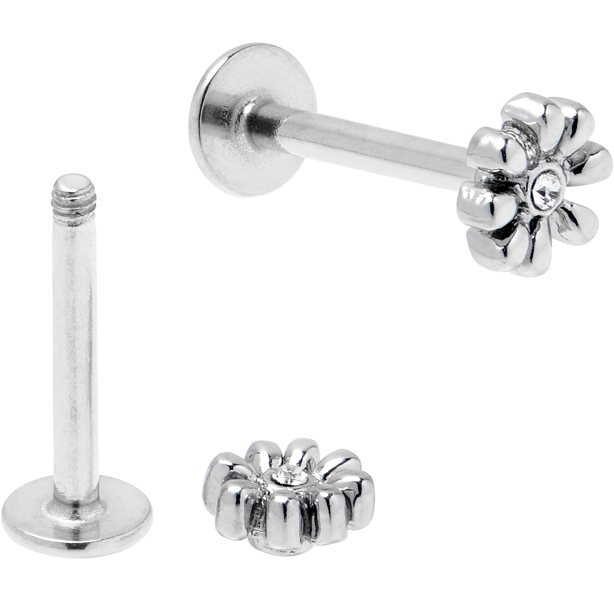 BodyCandy 16G 5/16 Clear Gem Gold Tone Flower Butterfly Labret Set of 4 — side view
