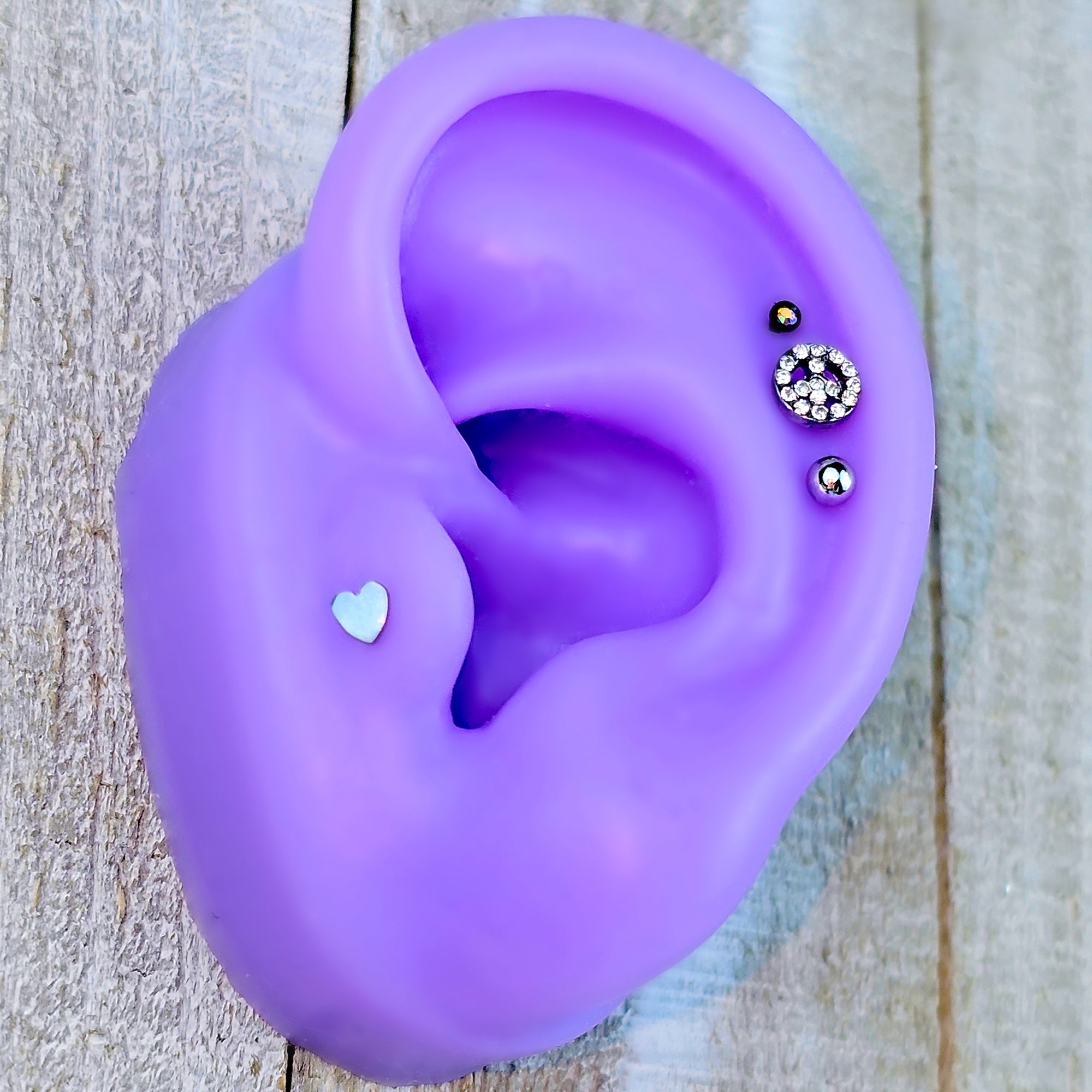BodyCandy 16G 5/16 Clear Gem Peace Sign White Heart Labret Tragus Set of 4 — main product shot