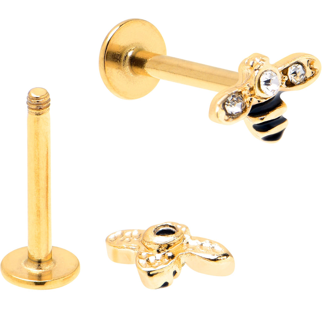 BodyCandy 16G 5/16 Clear Gem Gold Tone Bee Honeycomb Black Labret Set of 4 — lifestyle context