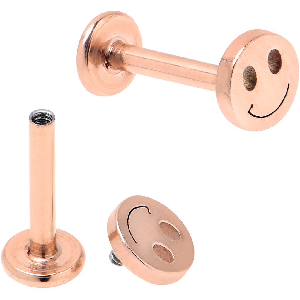 BodyCandy 16G 5/16 Rose Gold Tone Smiling Face Broken Heart Labret Set of 4 — side view