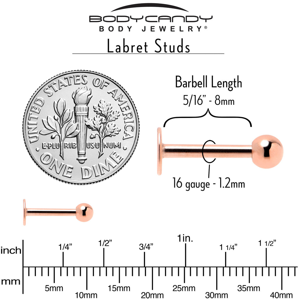BodyCandy 16G 5/16 Rose Gold Tone Smiling Face Broken Heart Labret Set of 4 — alternative angle
