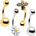 BodyCandy Clear Yellow Gem Gold Tone Bee Flower Belly Ring Set of 4 — main product shot