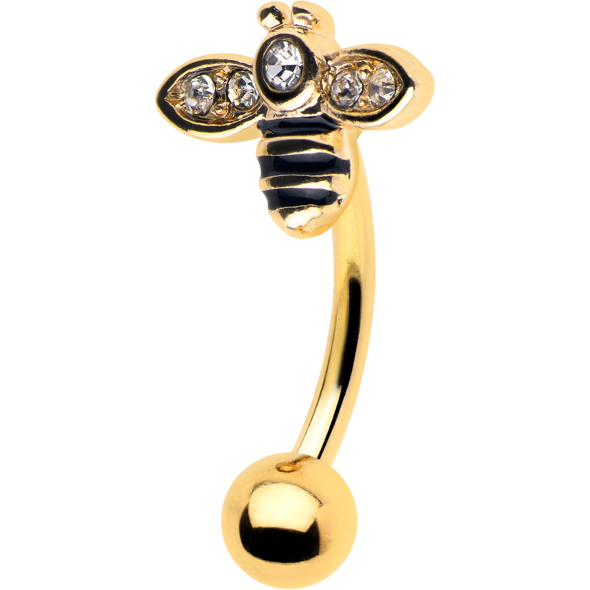 BodyCandy Clear Yellow Gem Gold Tone Bee Flower Belly Ring Set of 4 — side view