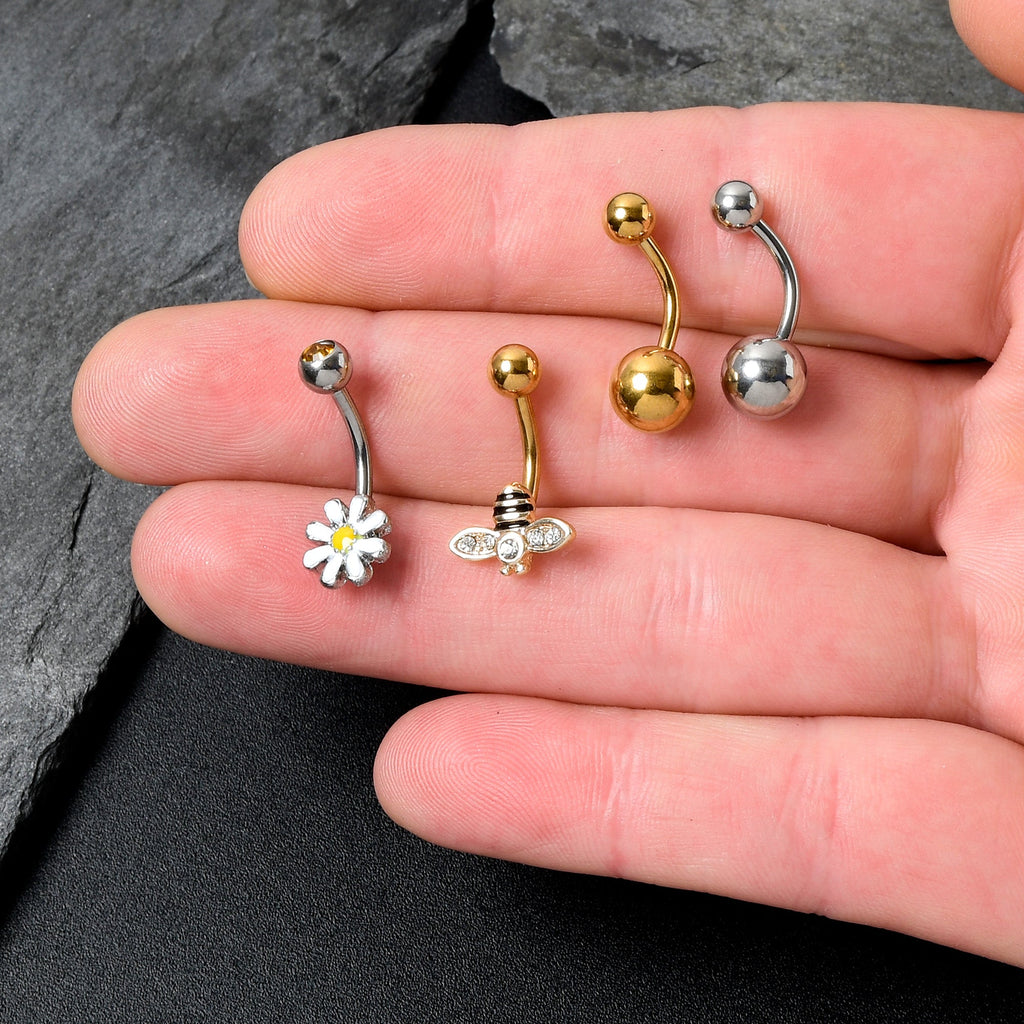 BodyCandy Clear Yellow Gem Gold Tone Bee Flower Belly Ring Set of 4 — alternative angle
