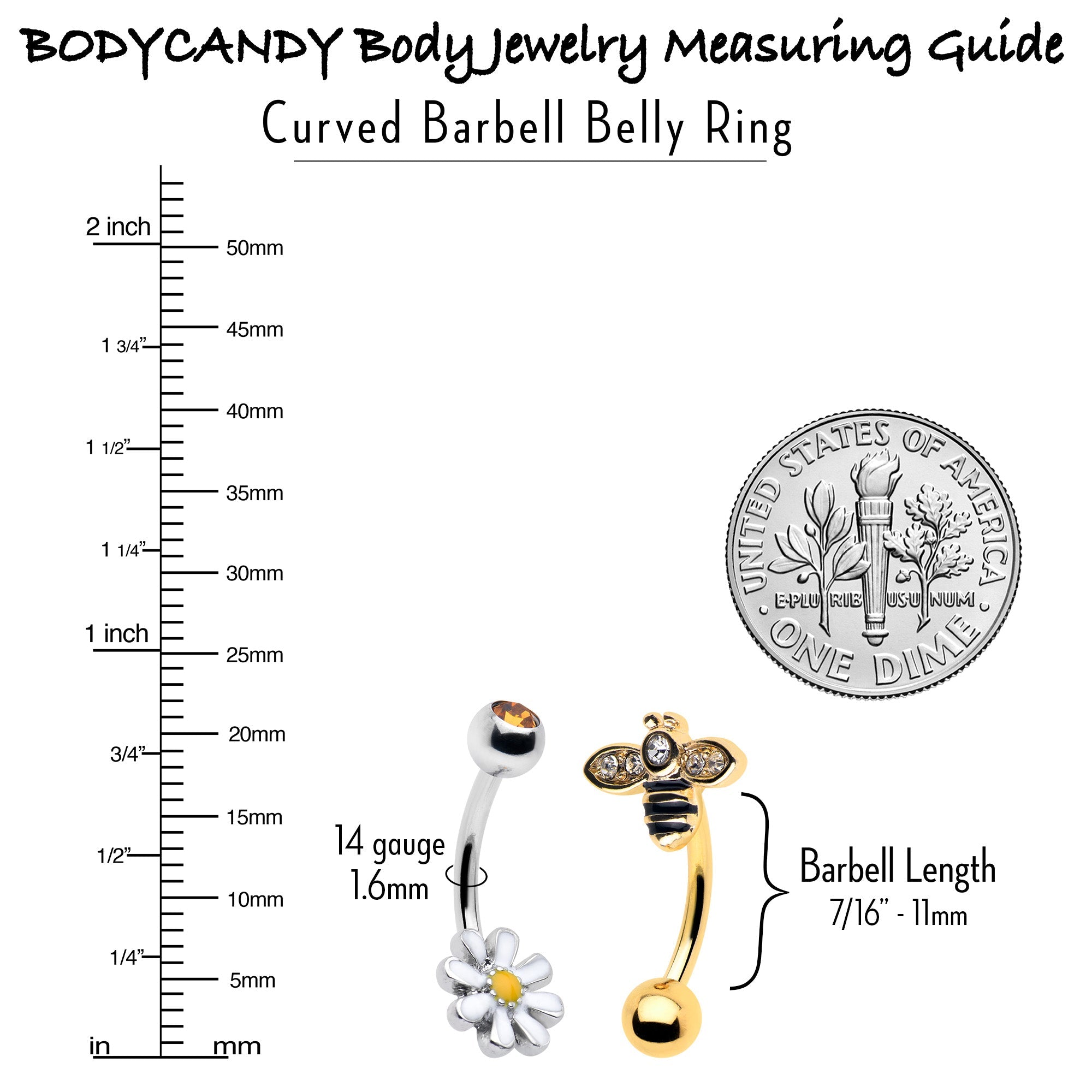 BodyCandy Clear Yellow Gem Gold Tone Bee Flower Belly Ring Set of 4 — in-use photo