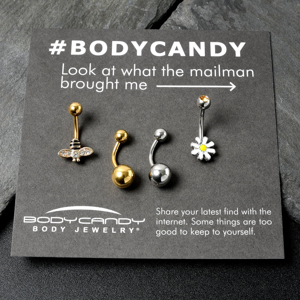 BodyCandy Clear Yellow Gem Gold Tone Bee Flower Belly Ring Set of 4 — size reference
