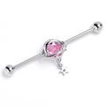 BodyCandy 14G Pink Clear Gem Starry Saturn Dangle Industrial Barbell 38mm — main product shot