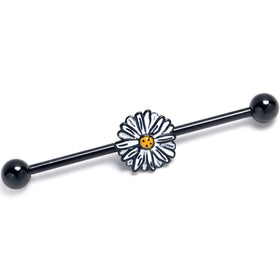 14G Black Pretty Daisy Flower Industrial Barbell 38mm