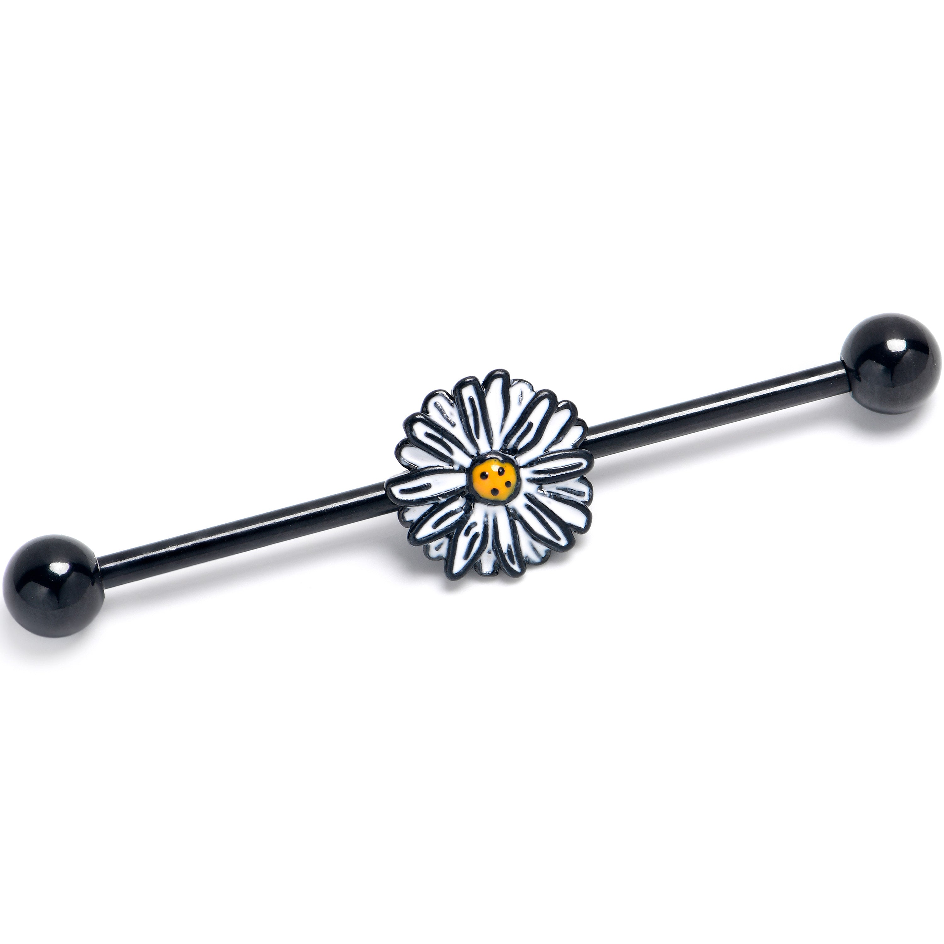 BodyCandy 14G Black Pretty Daisy Flower Industrial Barbell 38mm — main product shot