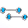 BodyCandy 14G 9/16 Blue Turquoise Stone Filigree Square Nipple Ring Set — main product shot