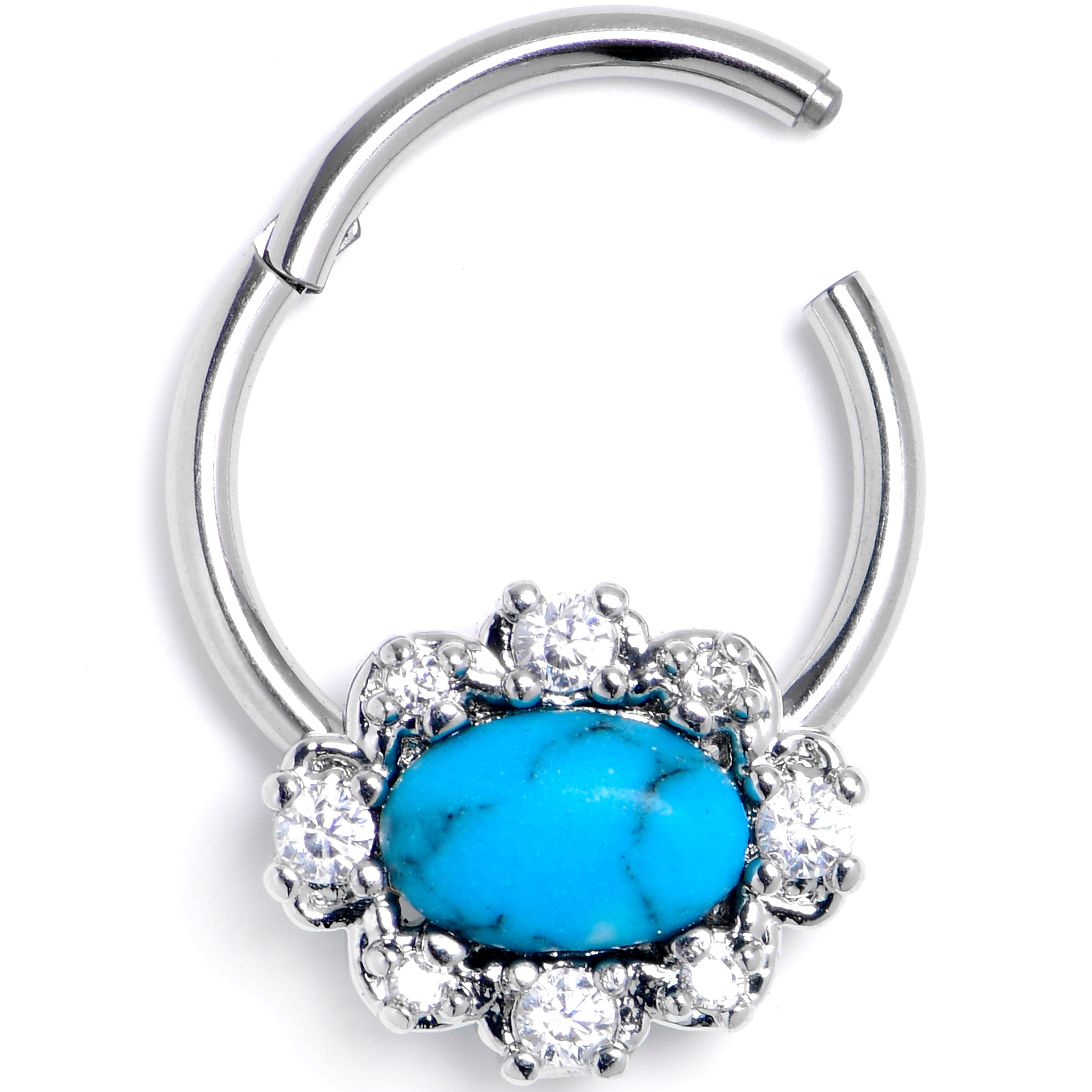 BodyCandy 16G 3/8 Blue Turquoise Stone Filigree Square Hinged Segment Ring — main product shot
