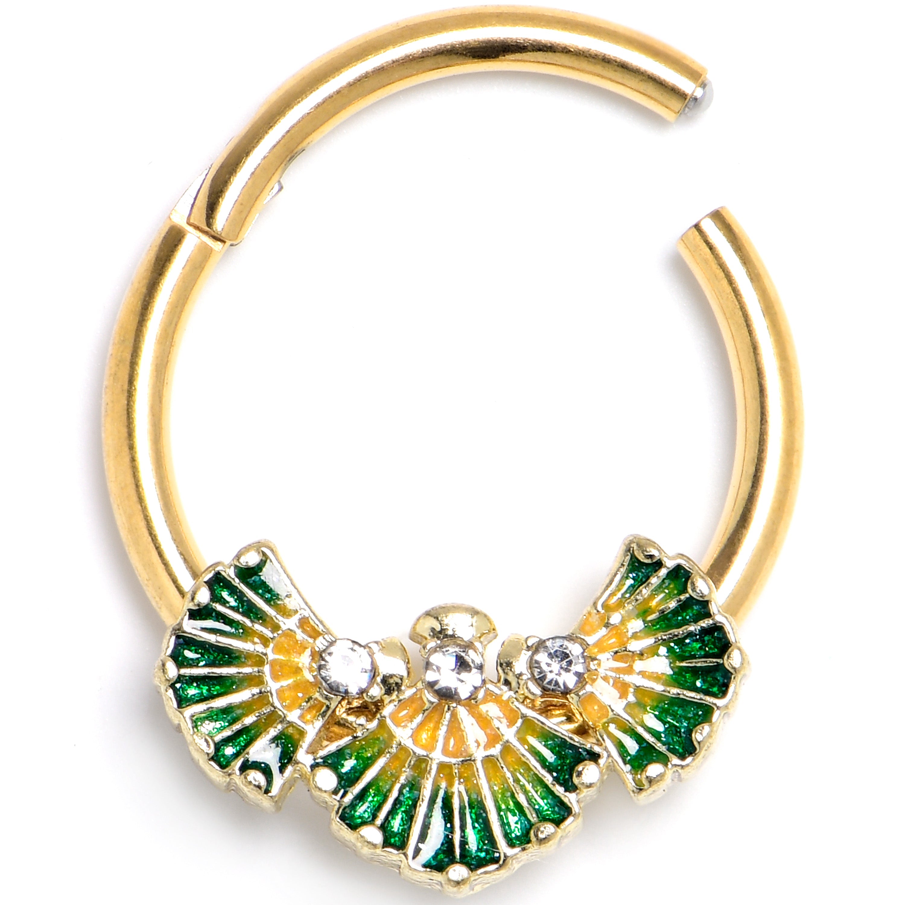 BodyCandy 16G 3/8 Clear CZ Gem Gold Tone Glamour Fan Hinged Segment Ring — main product shot