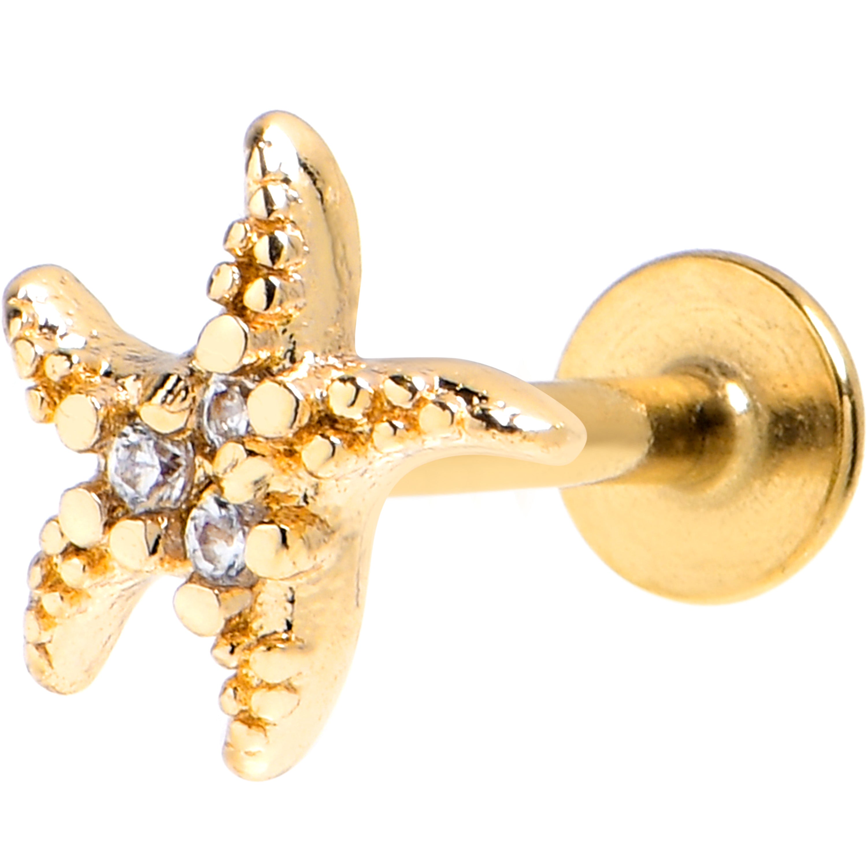 BodyCandy 16G 5/16 Clear Gem Gold Tone Lush Starfish Labret Monroe Tragus — main product shot