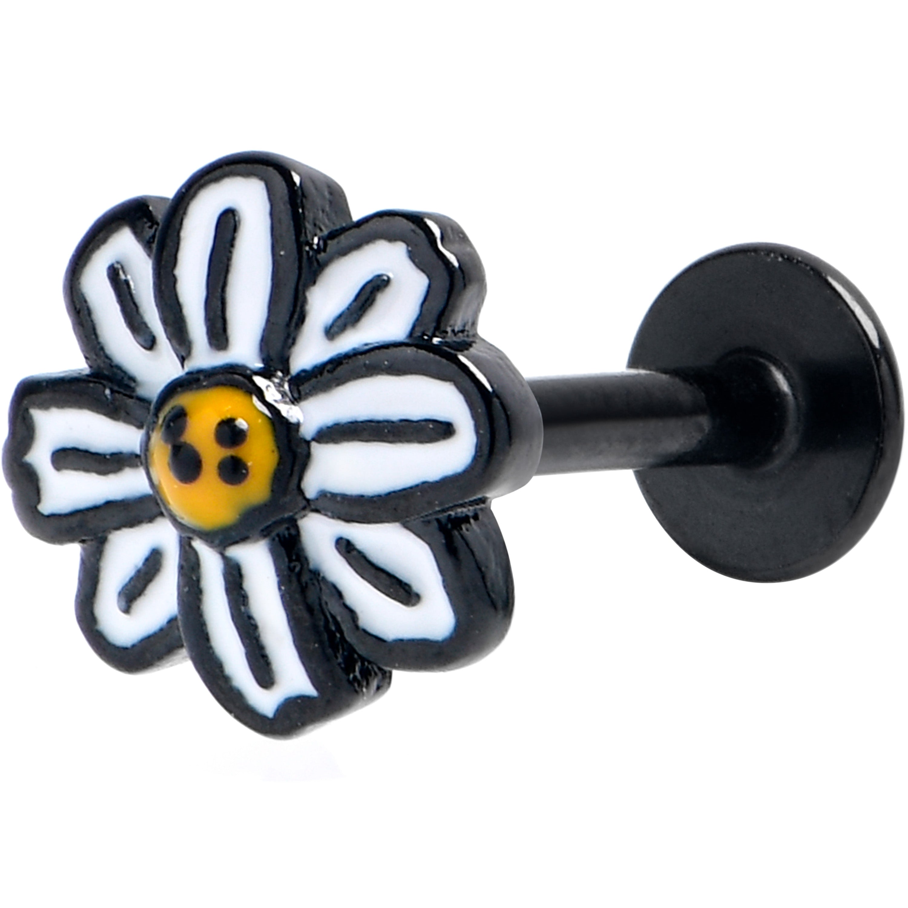 BodyCandy 16G 5/16 Black Pretty Daisy Flower Labret Monroe Tragus — main product shot