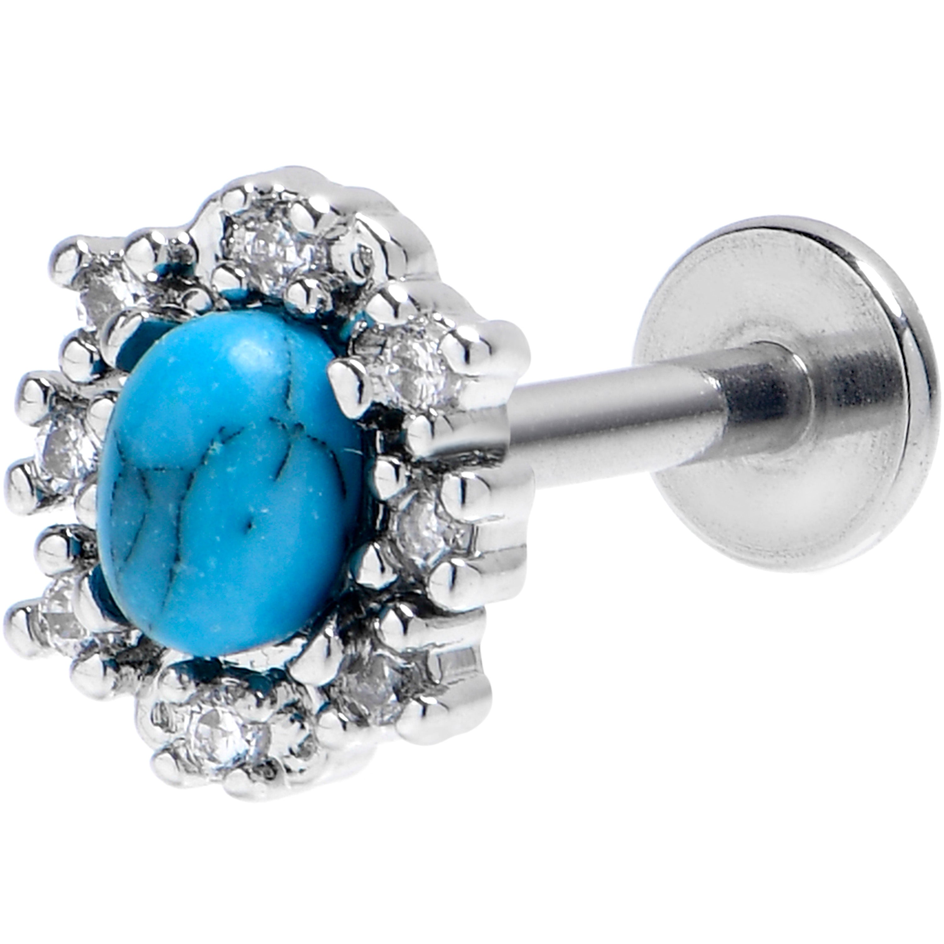 BodyCandy 16G 5/16 Blue Turquoise Stone Filigree Square Labret Monroe Tragus — main product shot