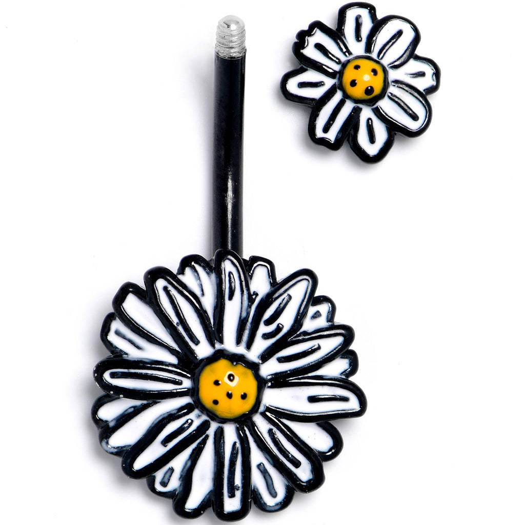 BodyCandy Black Pretty Daisy Flower Double Mount Belly Ring — detail close-up