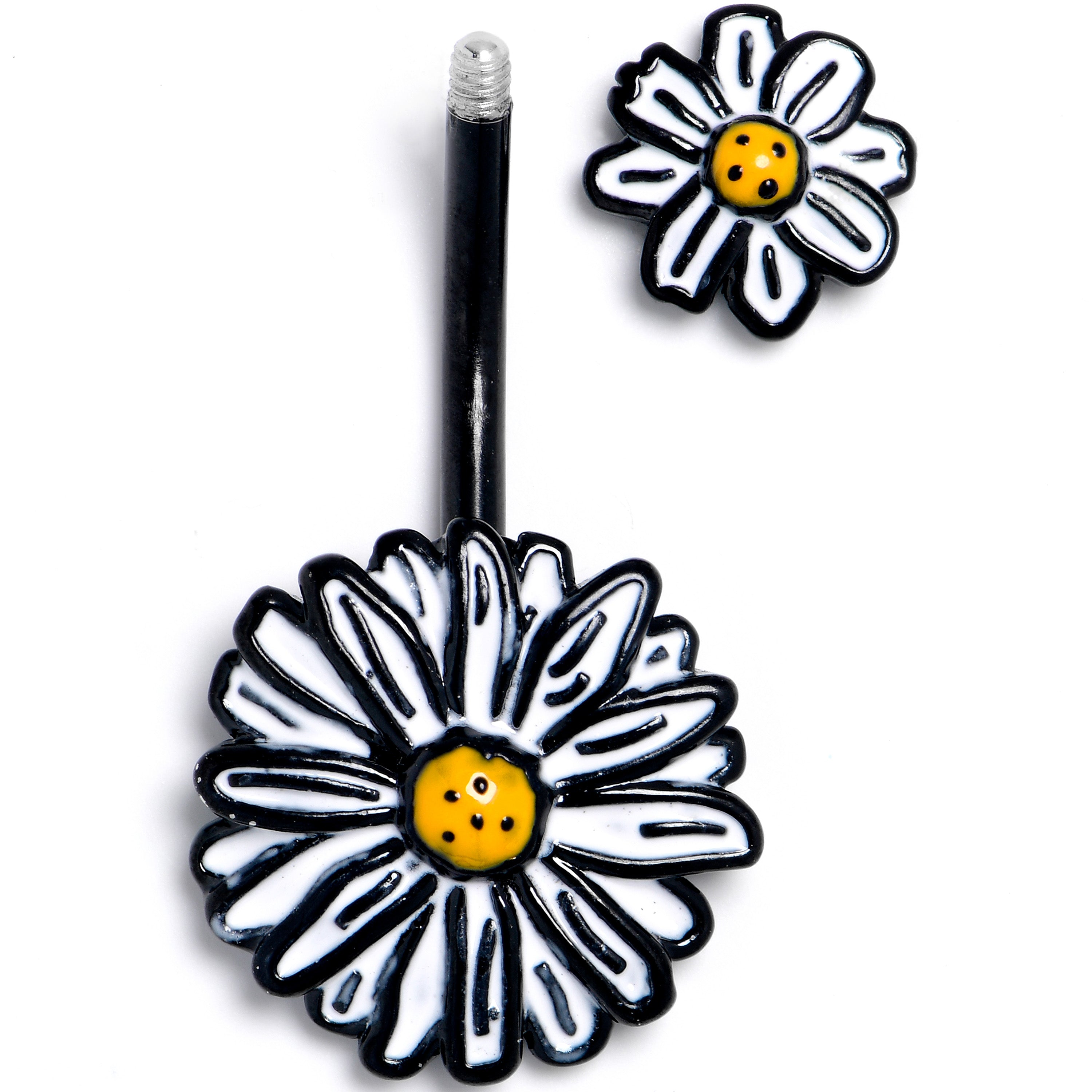 BodyCandy Black Pretty Daisy Flower Double Mount Belly Ring — detail close-up