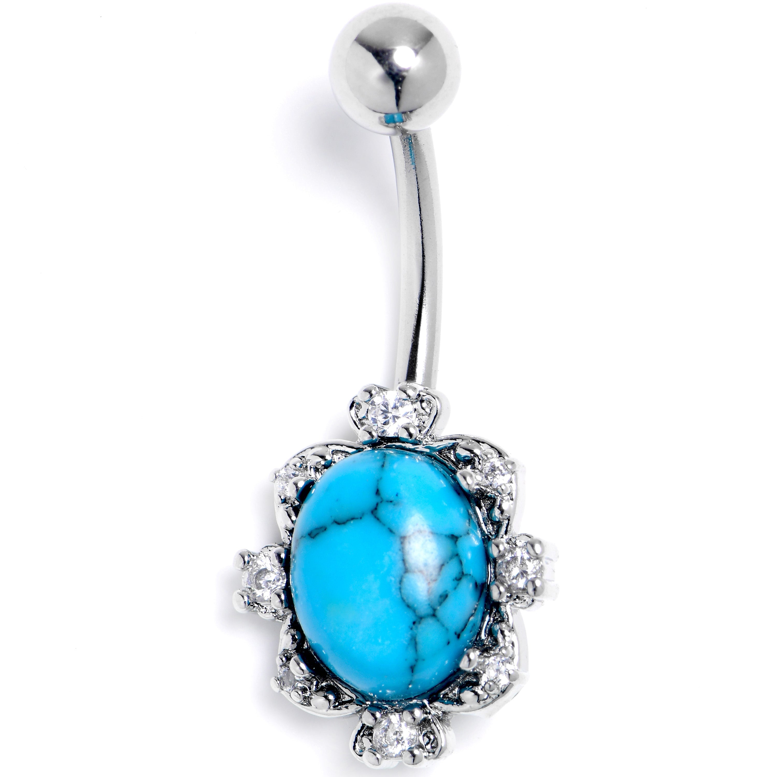 BodyCandy Blue Turquoise Stone Filigree Square Belly Ring — main product shot