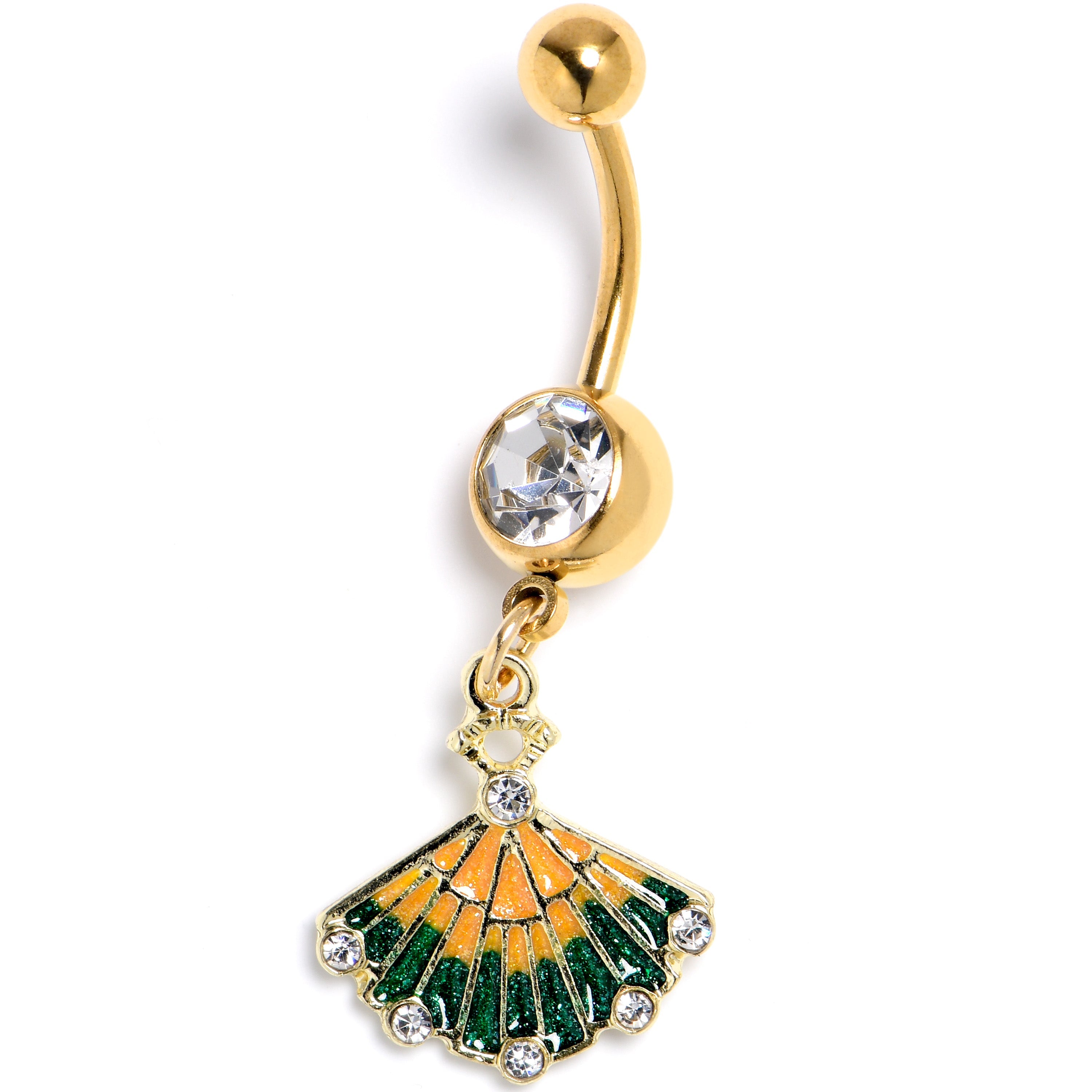 BodyCandy Clear CZ Gem Gold Tone Glamour Fan Dangle Belly Ring — main product shot