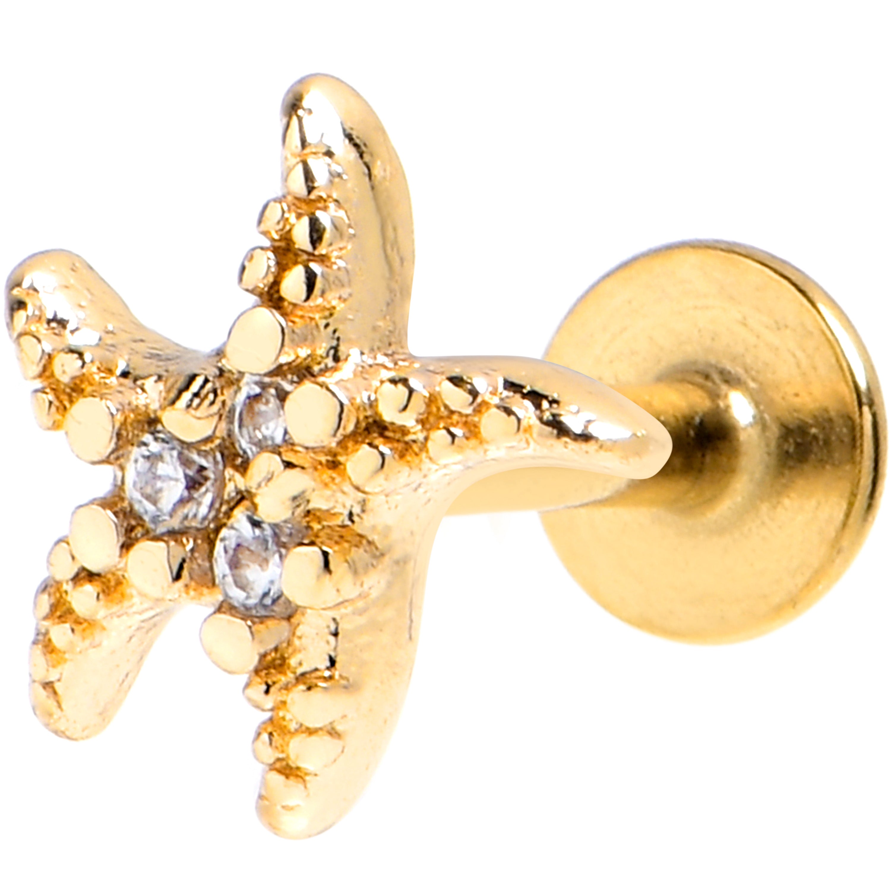 BodyCandy 16G 1/4 Clear Gem Gold Tone Lush Starfish Labret Tragus — main product shot