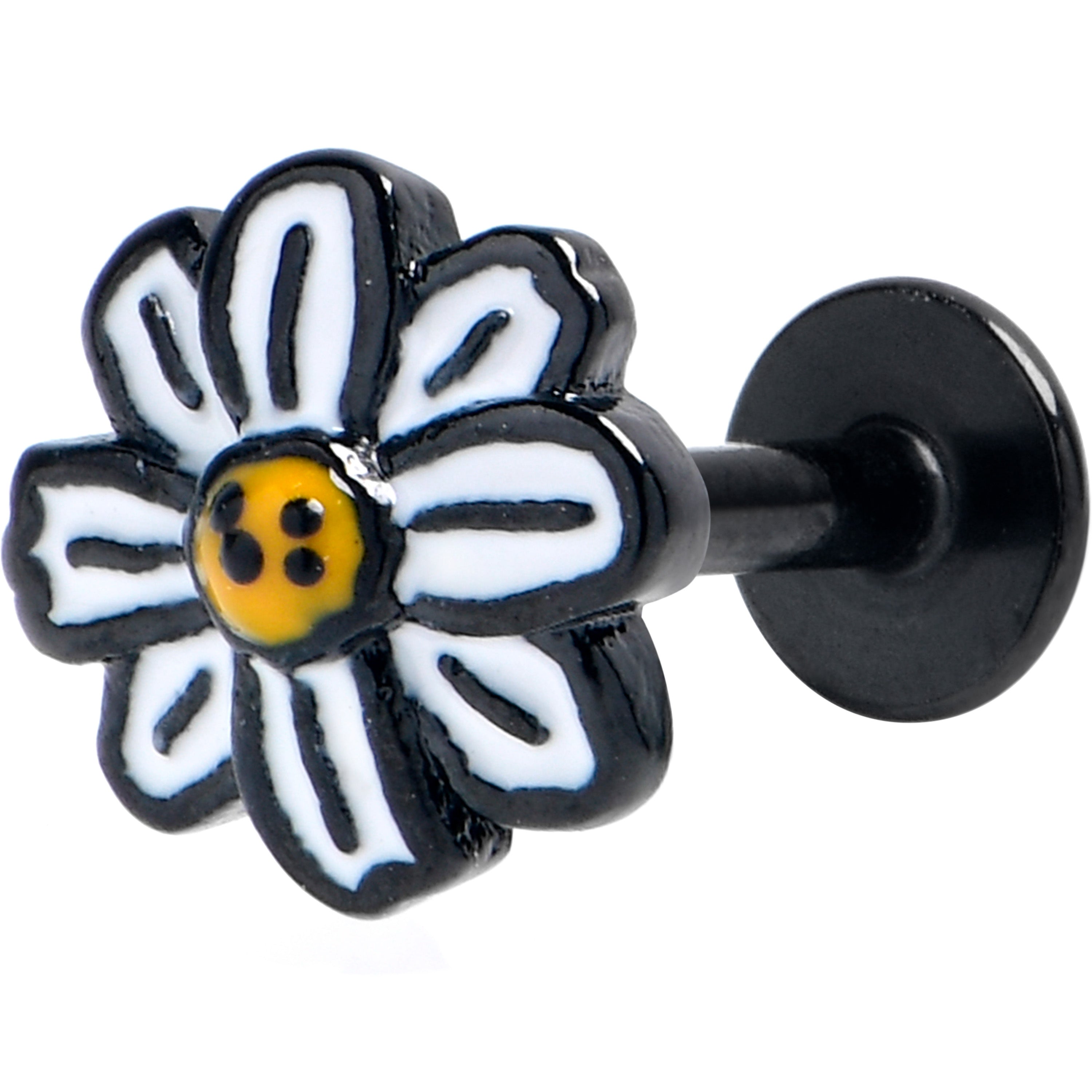 BodyCandy 16G 1/4 Black Pretty Daisy Flower Labret Tragus — main product shot