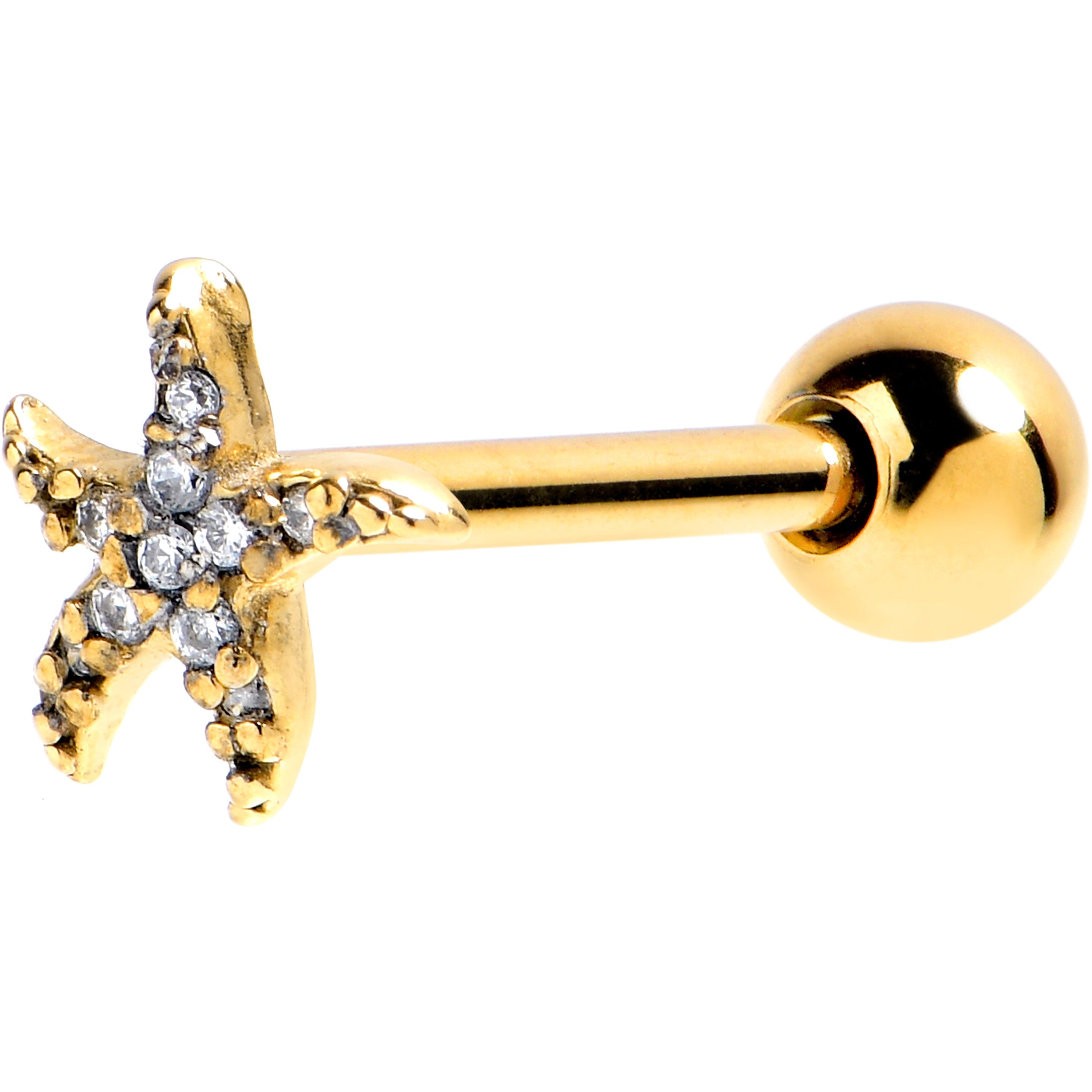 BodyCandy Clear CZ Gem Gold Tone Lush Starfish Barbell Tongue Ring — main product shot