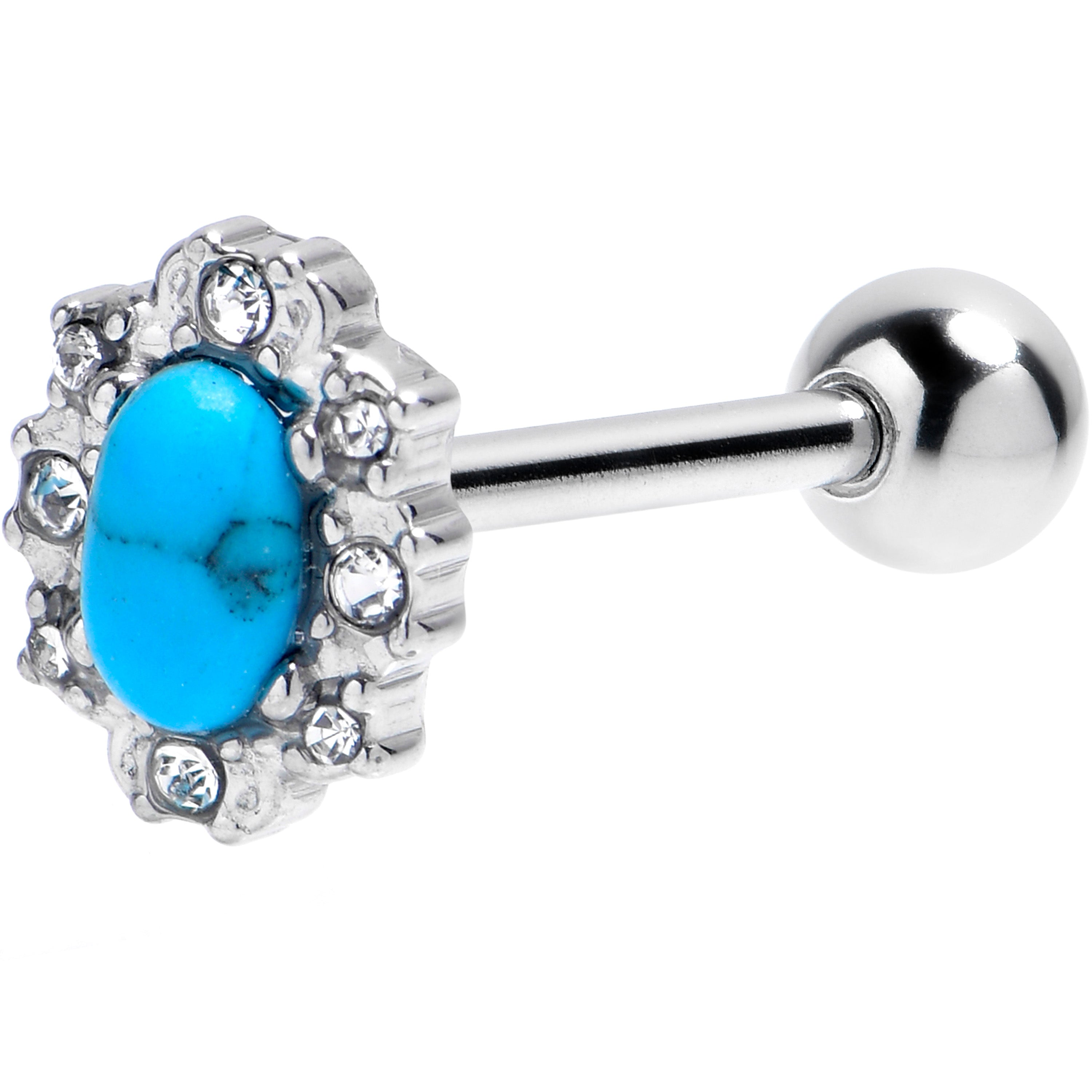 BodyCandy Blue Turquoise Stone Filigree Square Barbell Tongue Ring — main product shot