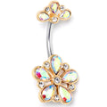 BodyCandy Aurora Clear Gem Filigree Flower Fantasy Double Mount Belly Ring — main product shot