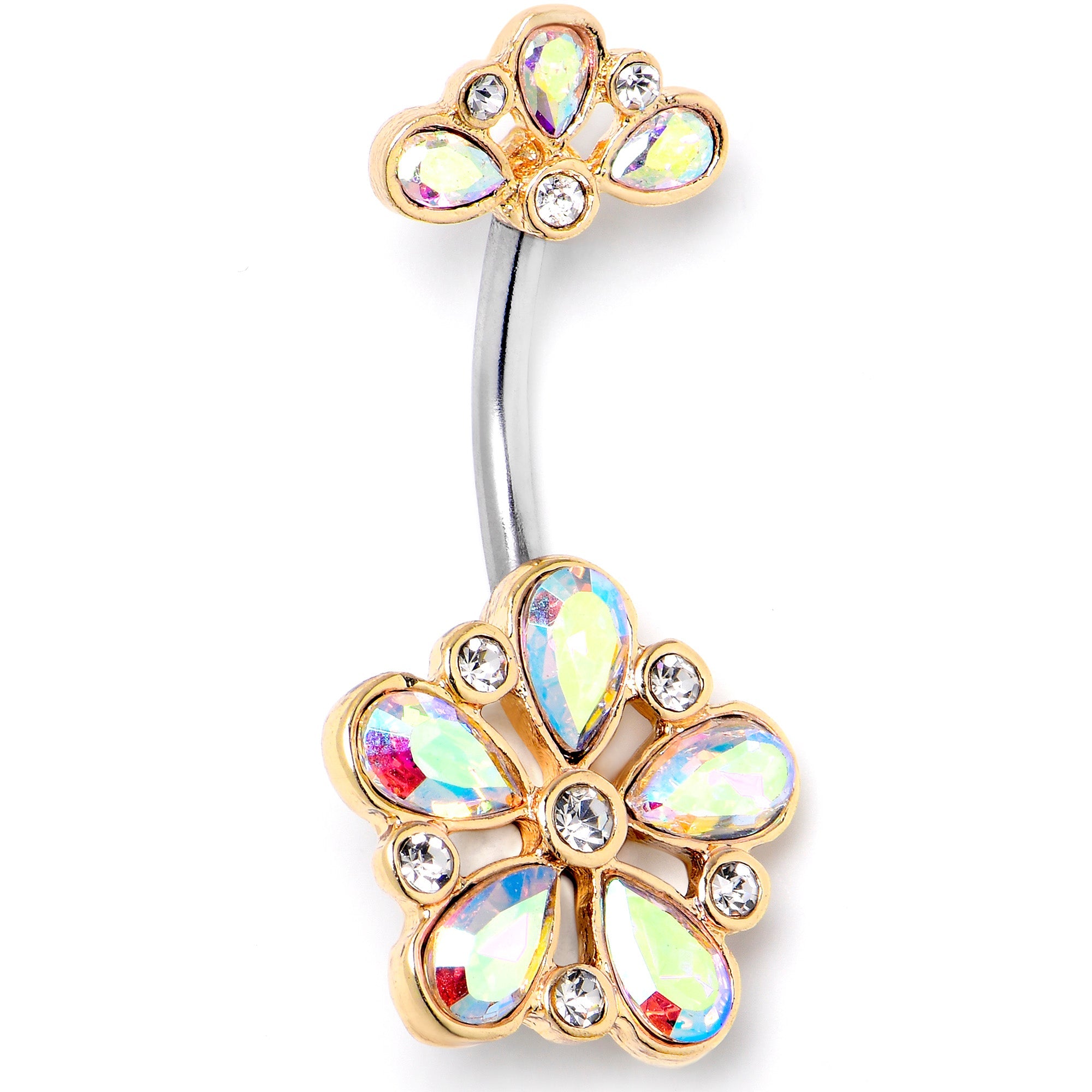 BodyCandy Aurora Clear Gem Filigree Flower Fantasy Double Mount Belly Ring — main product shot