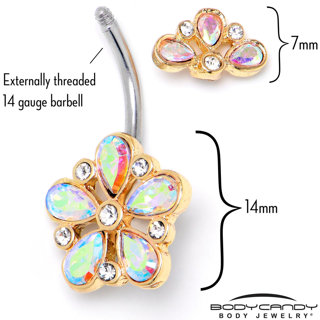 BodyCandy Aurora Clear Gem Filigree Flower Fantasy Double Mount Belly Ring — lifestyle context