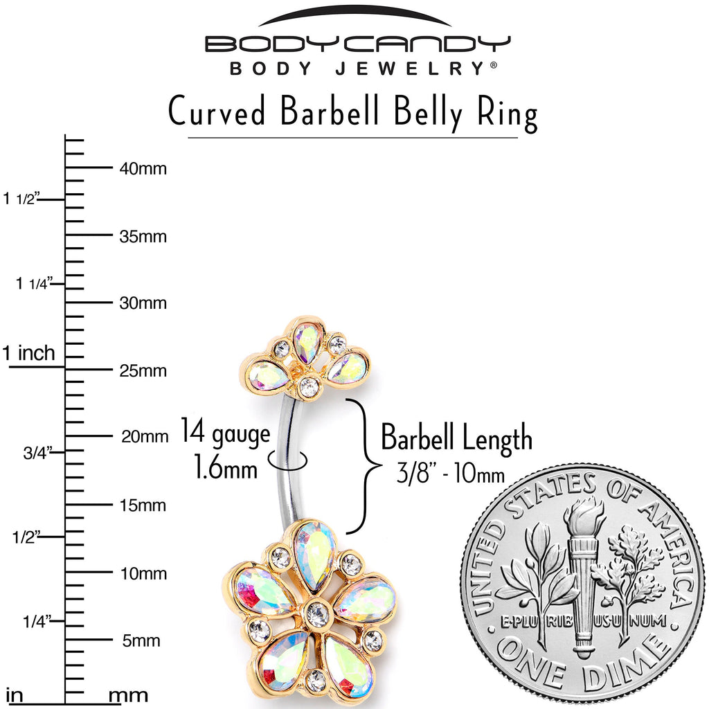 BodyCandy Aurora Clear Gem Filigree Flower Fantasy Double Mount Belly Ring — side view