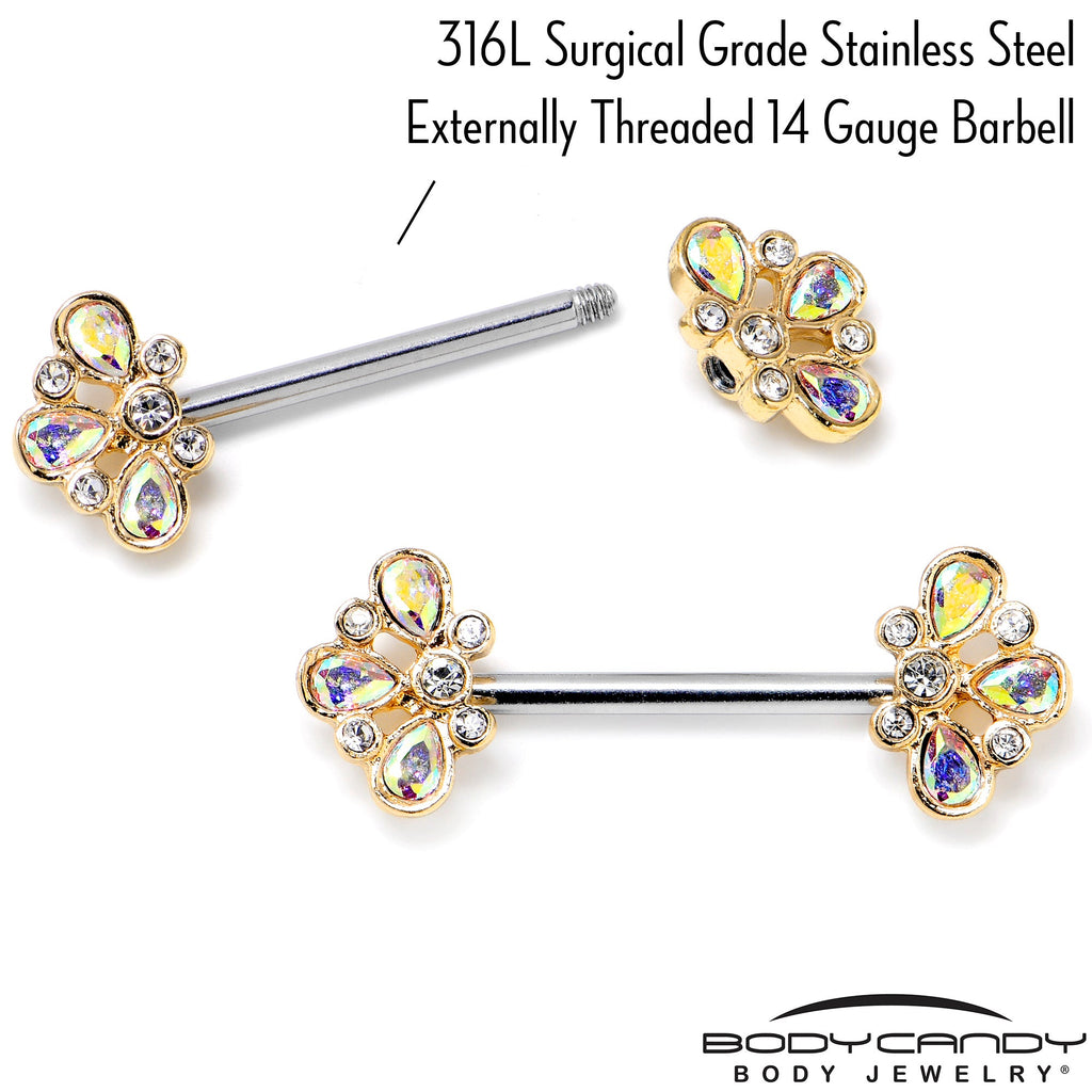 BodyCandy 14G 9/16 Aurora Gem Golden Crown Deluxe Barbell Nipple Ring Set — lifestyle context