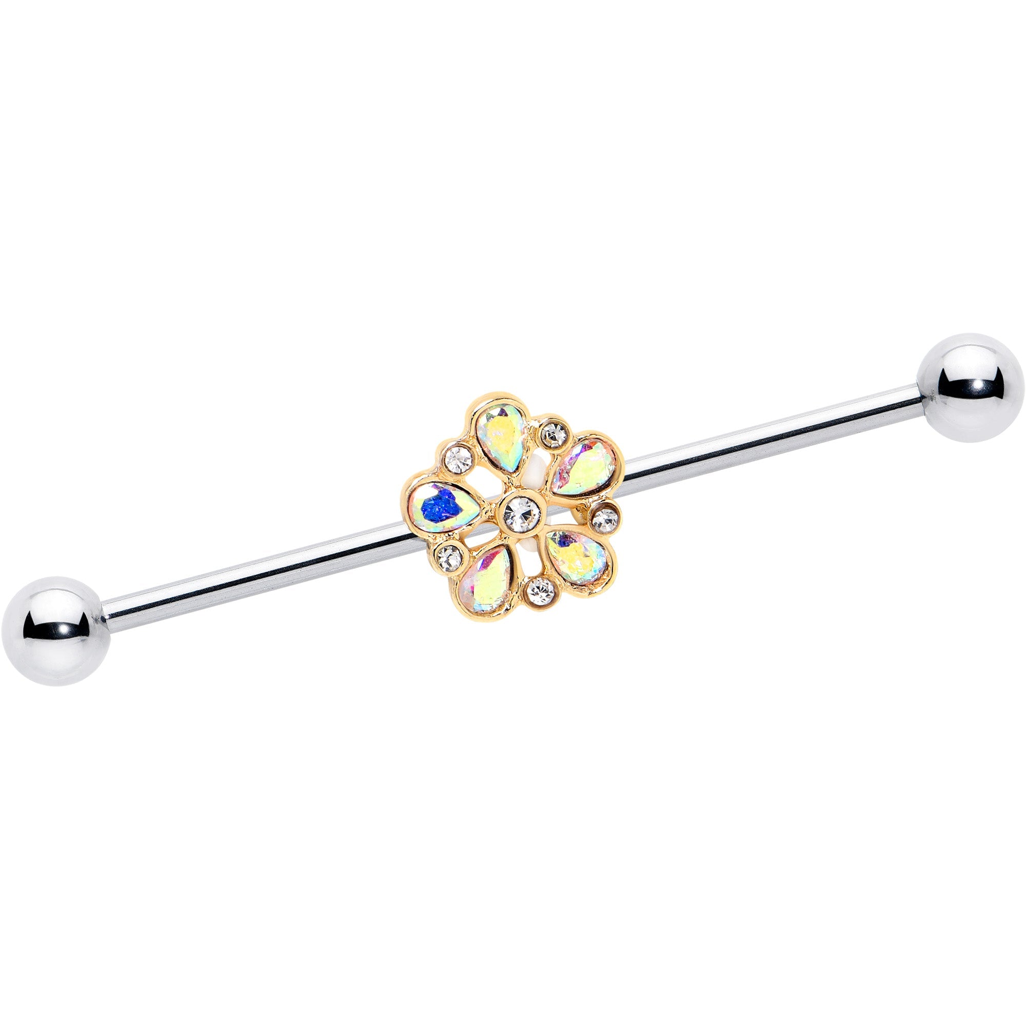BodyCandy 14G Aurora Gem Filigree Flower Fantasy Industrial Barbell 38mm — main product shot