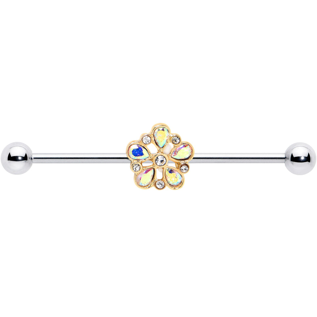 BodyCandy 14G Aurora Gem Filigree Flower Fantasy Industrial Barbell 38mm — detail close-up