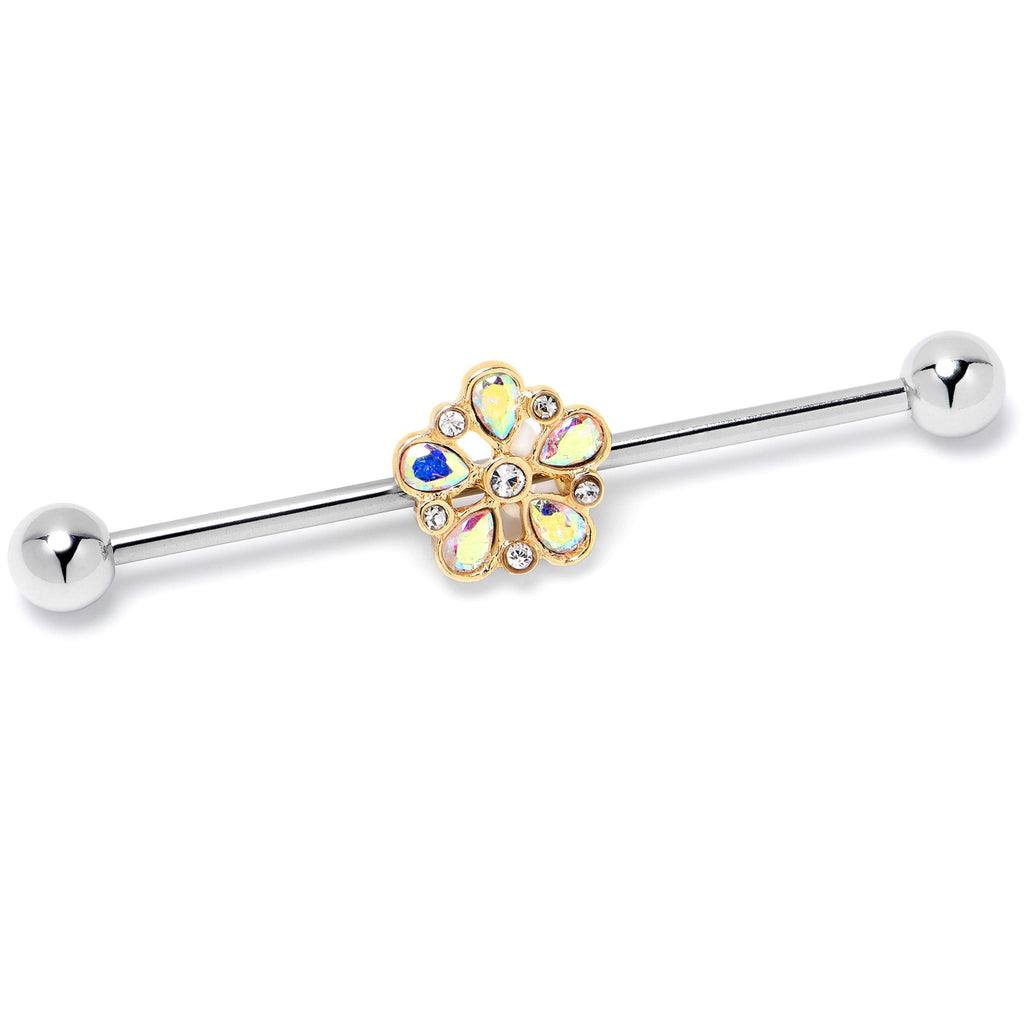BodyCandy 14G Aurora Gem Filigree Flower Fantasy Industrial Barbell 38mm — lifestyle context