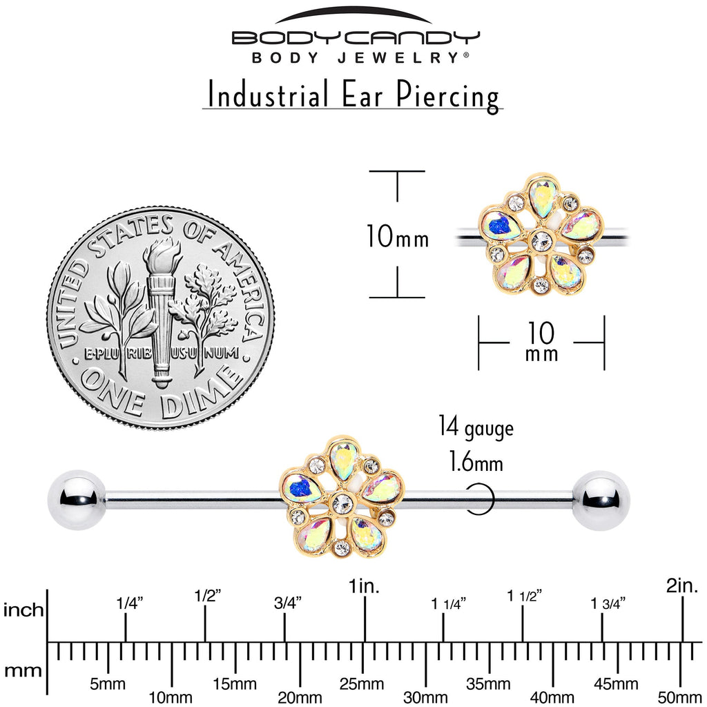 BodyCandy 14G Aurora Gem Filigree Flower Fantasy Industrial Barbell 38mm — alternative angle