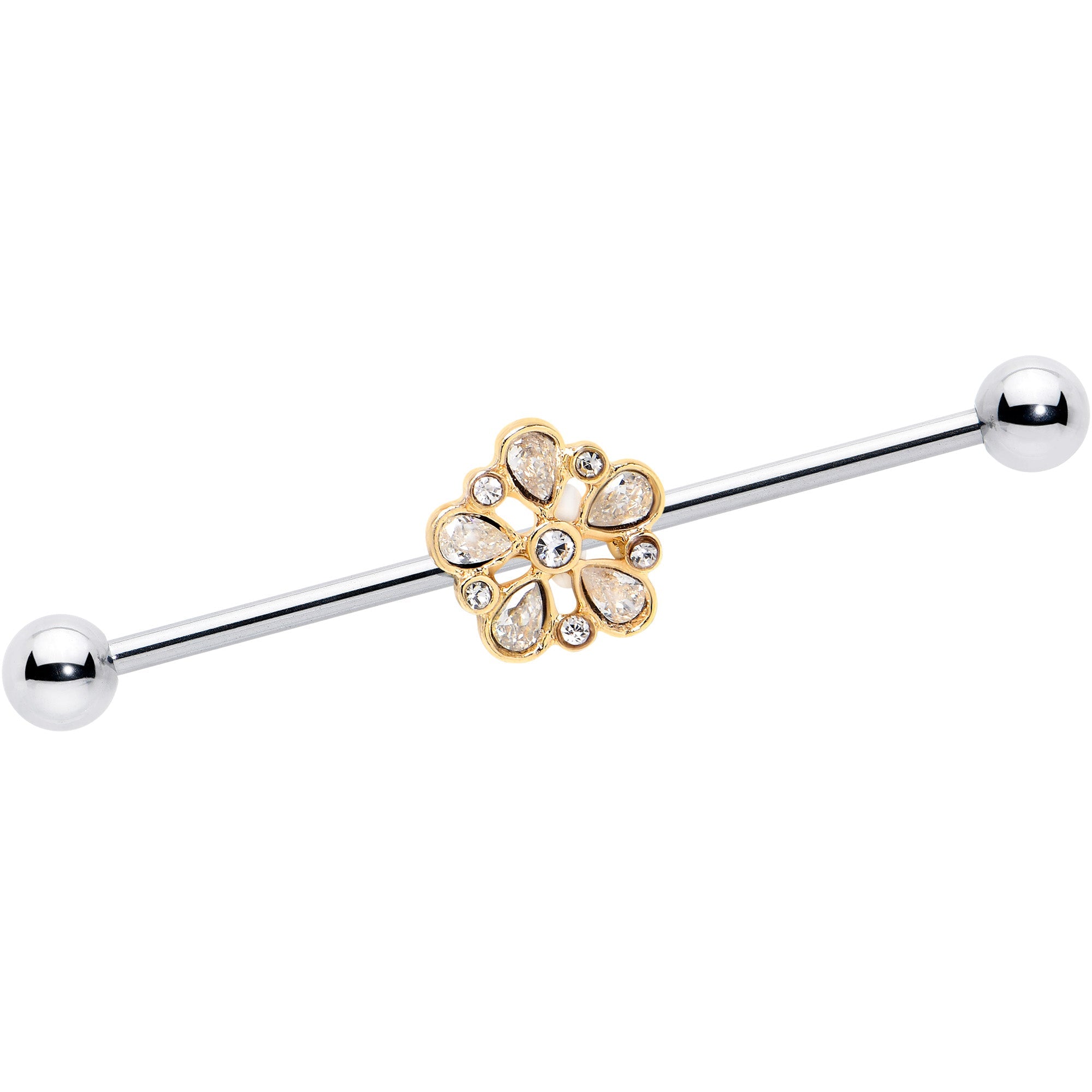 BodyCandy 14G Clear Gem Filigree Flower Fantasy Industrial Barbell 38mm — main product shot