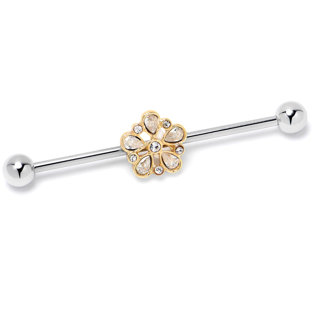 BodyCandy 14G Clear Gem Filigree Flower Fantasy Industrial Barbell 38mm — lifestyle context
