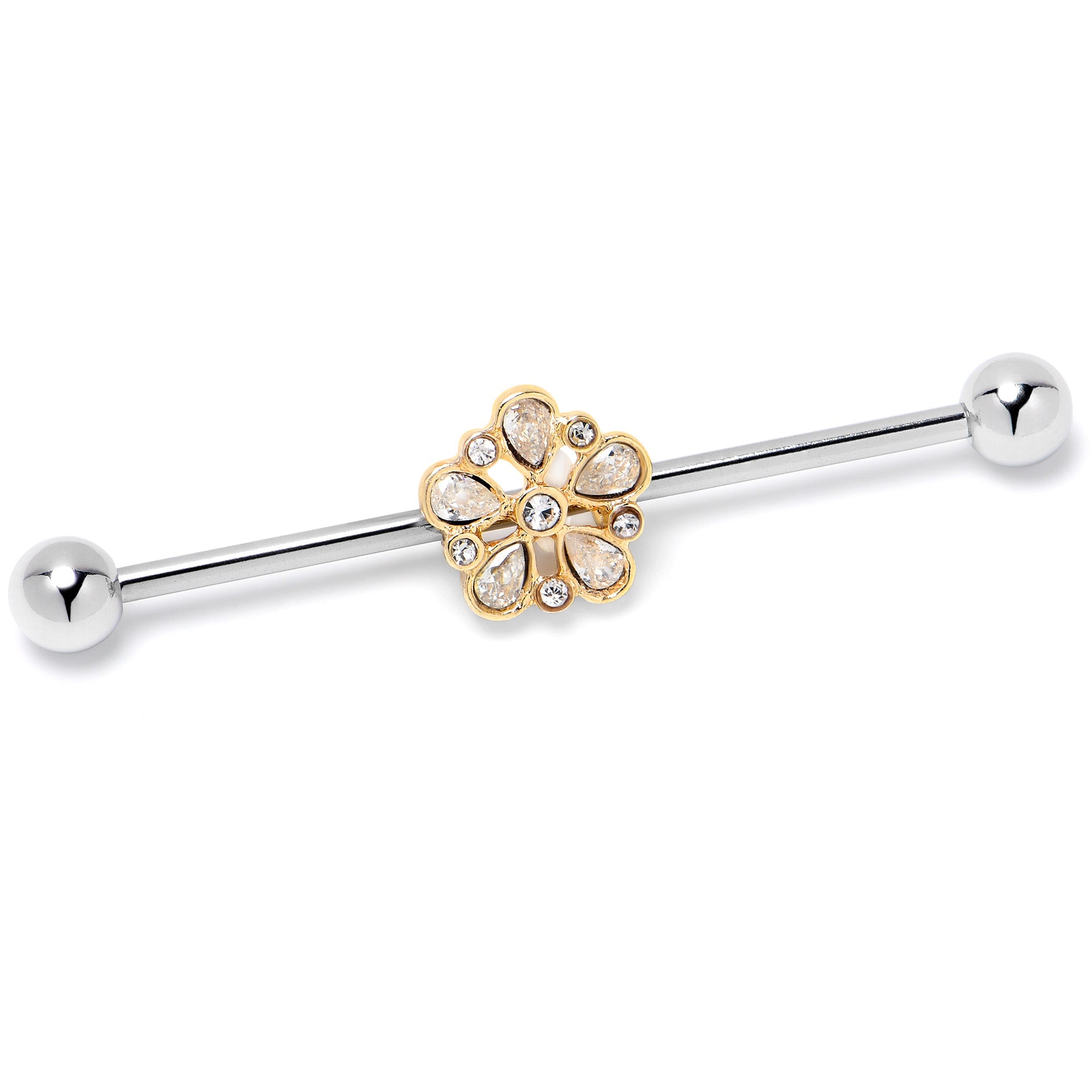 BodyCandy 14G Clear Gem Filigree Flower Fantasy Industrial Barbell 38mm — lifestyle context